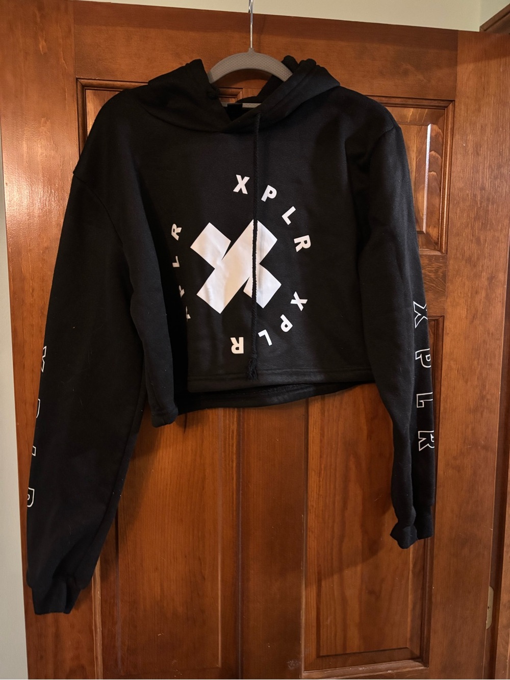 Black Cropped Hoodie with White Logo